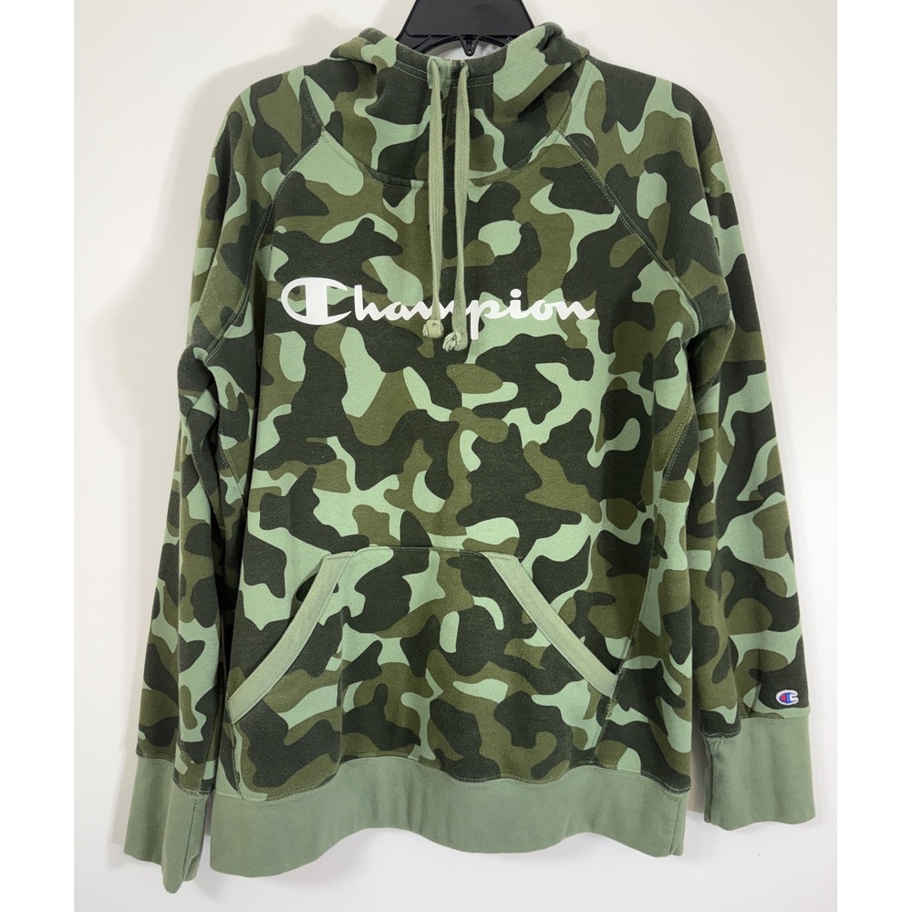 Champion Camo Fleece Hoodie Women XL Green Woodland Camo Pullover Sweatshirt